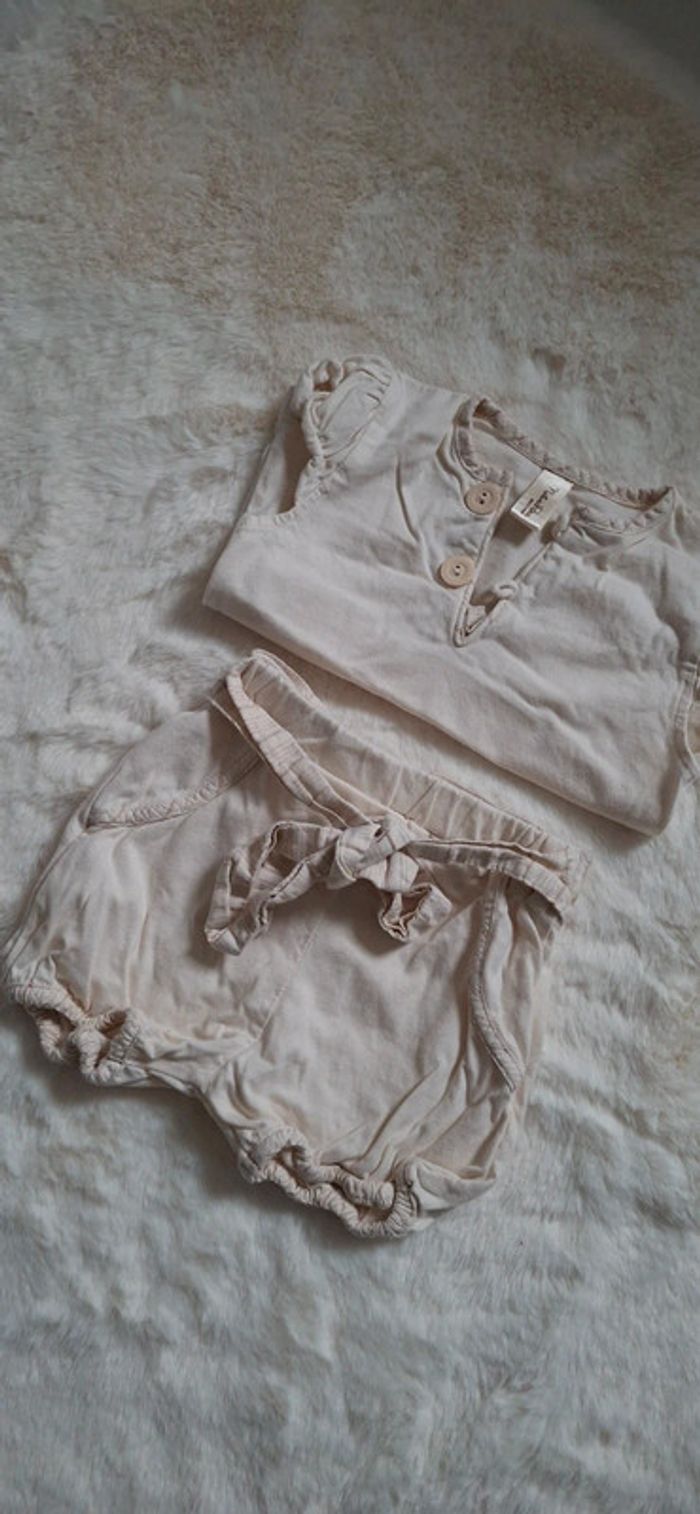 Ensemble t-shirt + short NaturaPura taille 6 mois - photo numéro 3