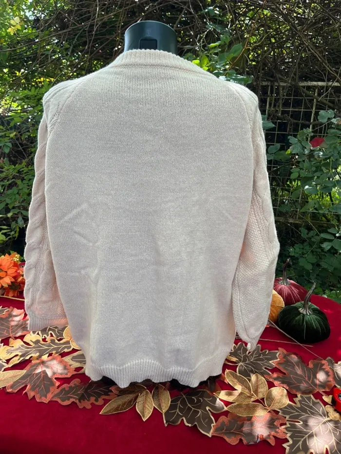 Pull torsadé beige crème  maille épaisse col rond confort 2XL - photo numéro 3