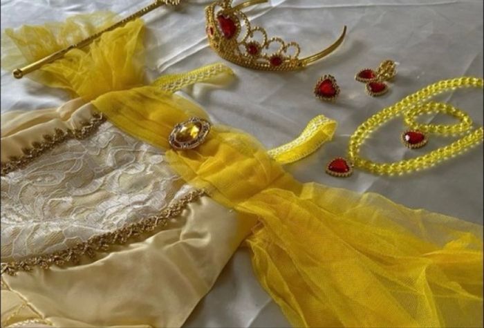 Déguisement robe princesse jaune avec des roses 7ans - photo numéro 2