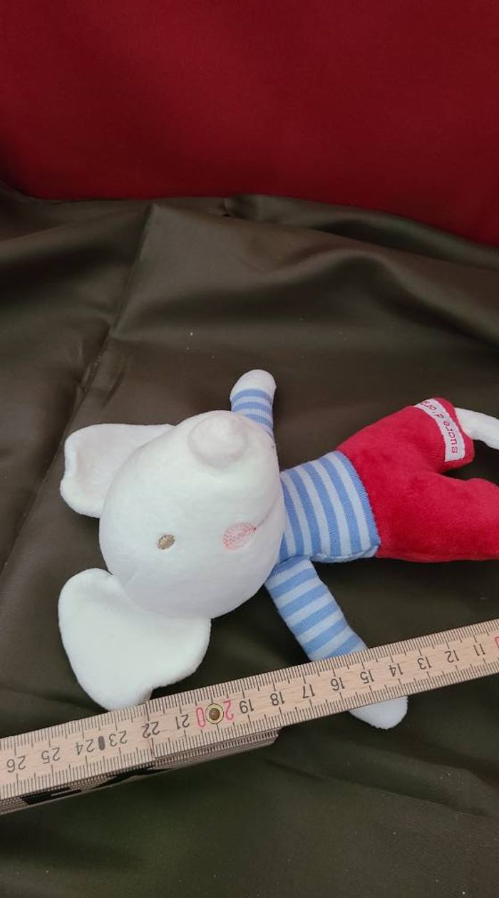DOUDOU PELUCHE SUCRE D'ORGE SOURIS BLANCHE SHORT ROUGE PULL RAYE - photo numéro 4