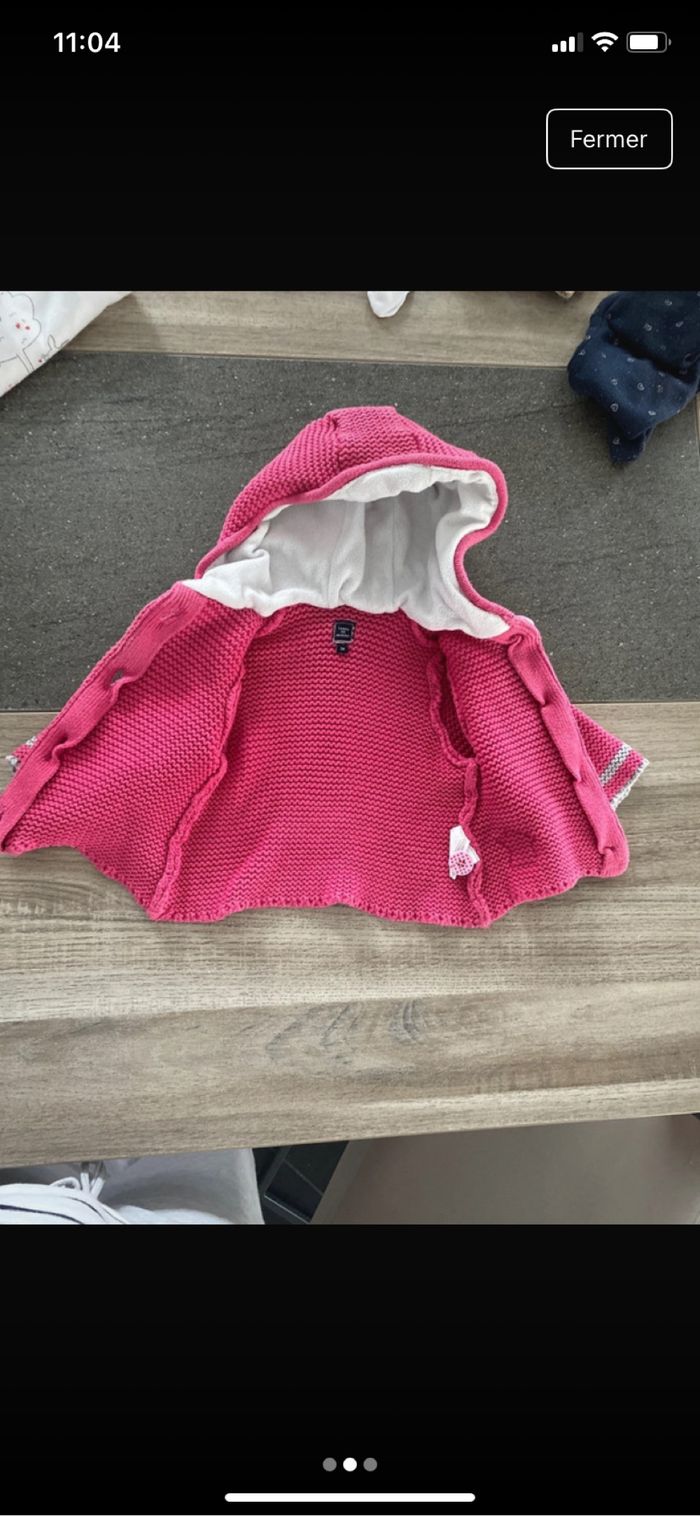 Gilet à maille avec capuche molletonnée Terre de marins taille 3 mois - photo numéro 2