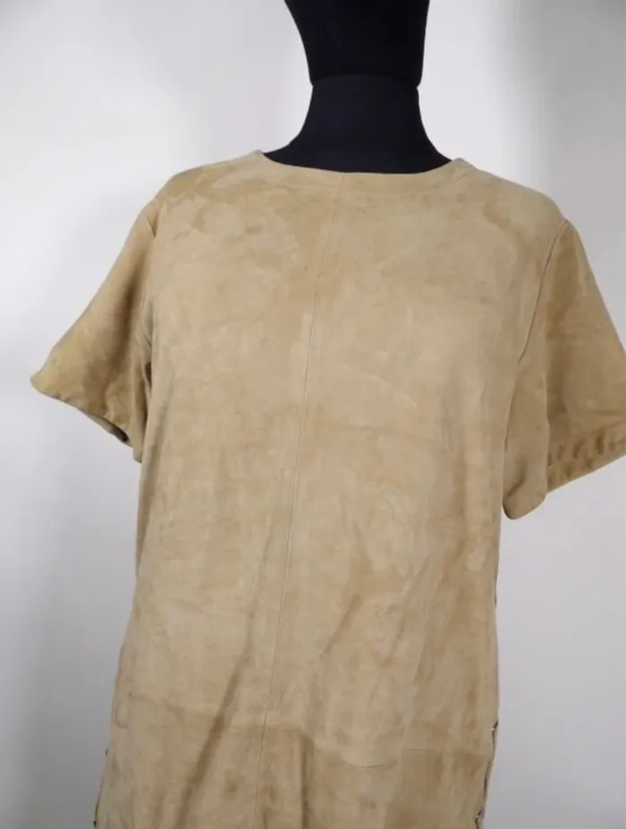 Robe ZAPA courte en cuir velours Camel - photo numéro 4