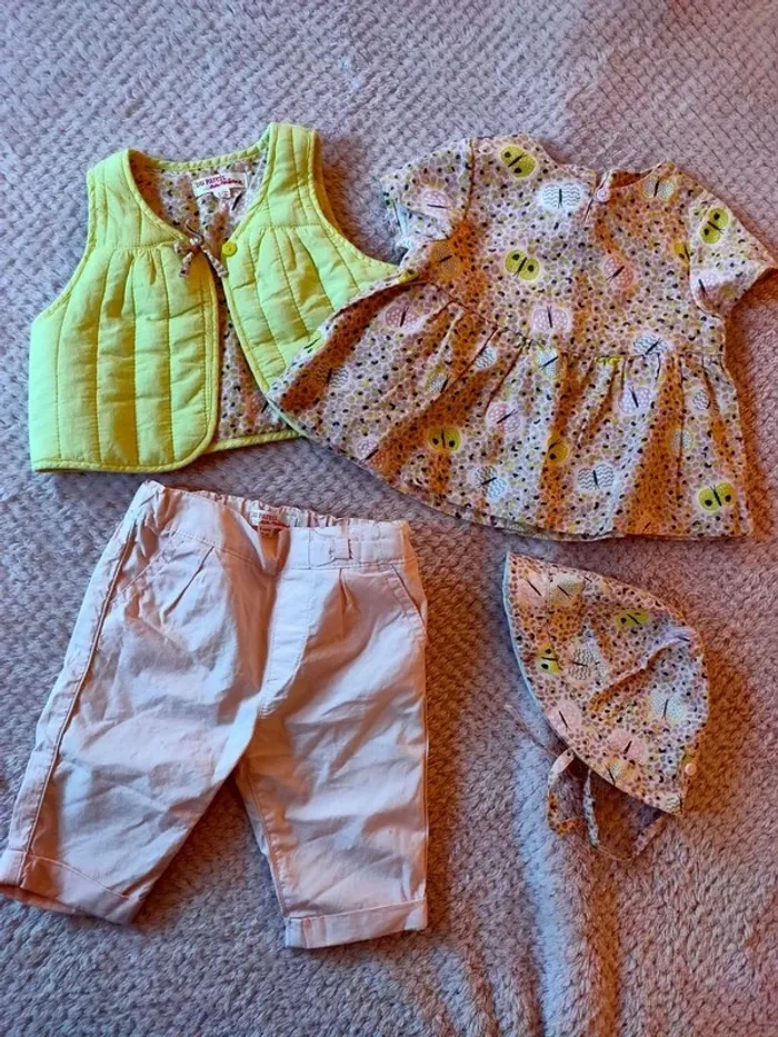 Ensemble jaune et rose 4 pièces Dpam 3 mois