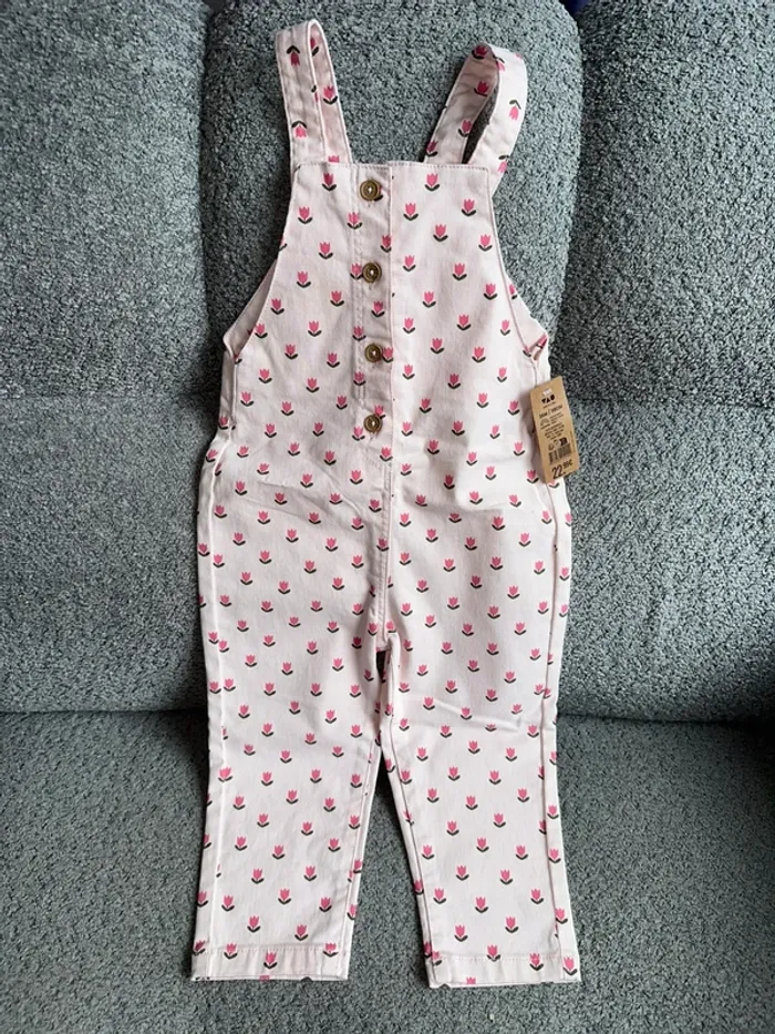 Salopette Denim rose motifs fleurs Tape à l’œil