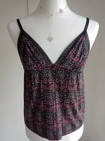 Magnifique haut débardeur fines bretelles sexy imprimé fantaisie noir, rouge et blanc T.36 IKKS