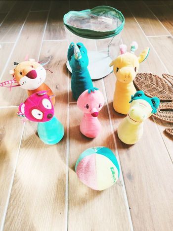 🦒Jeu de motricité -Quilles animaux en tissu avec balle grelot -marque Lilliputiens