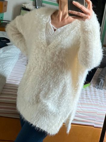Pull Oversize blanc crème, T.S Tout doux, col en V