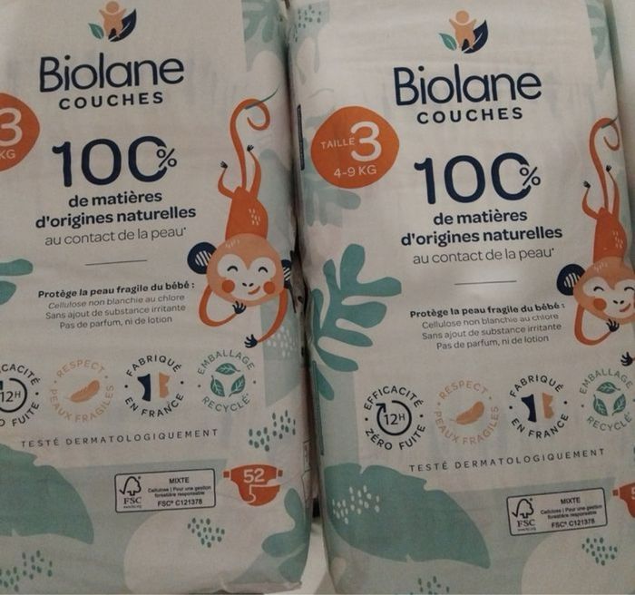 Lots 2 paquets de couches biolane taille 3