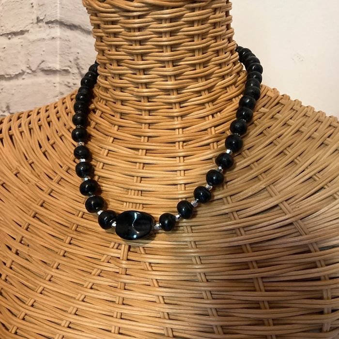 Collier en perles vintage | noir & argenté 🌸 - photo numéro 2