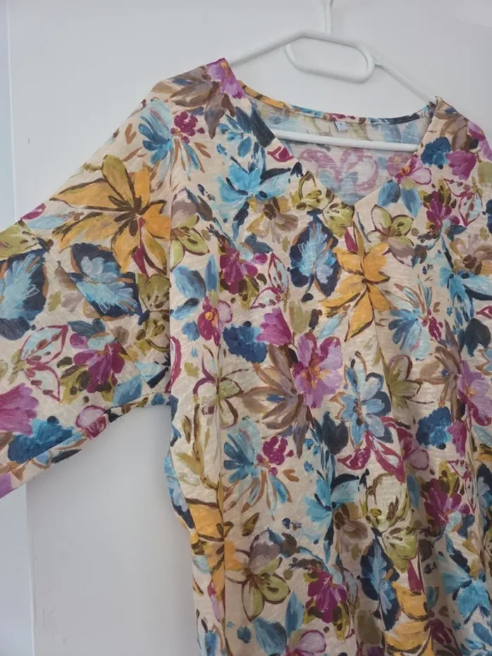 Pull fin femmes grande taille motifs fleuris TBE taille 6 - photo numéro 3