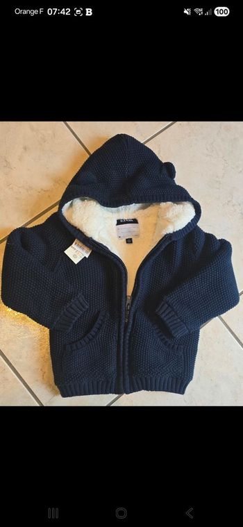 (Neuf non porté) 🏷🥰💙 CHAUD : superbe gilet zippé tricot et sherpa 36mois garçon 🥰💙