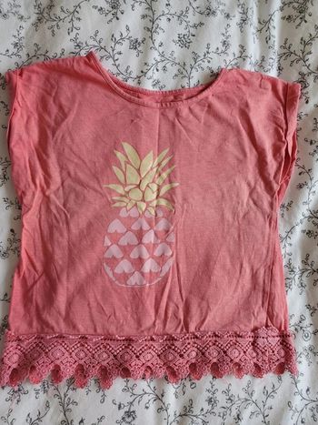 Tee shirt top court ananas 10 ans rose in extenso