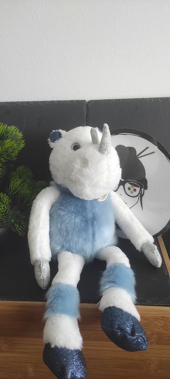 rhinocéros Rhinou Les petits twist Histoire d'ours HO2850 peluche bleu blanc paillettes
