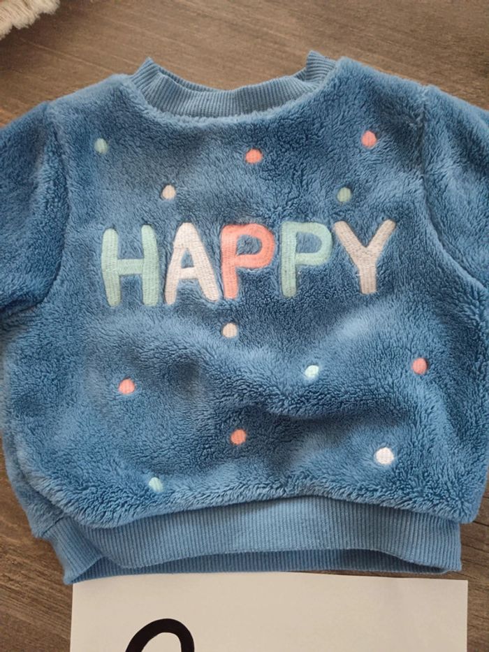 🌞 Pull bleu a pois et inscription happy 3 mois tex - photo numéro 2