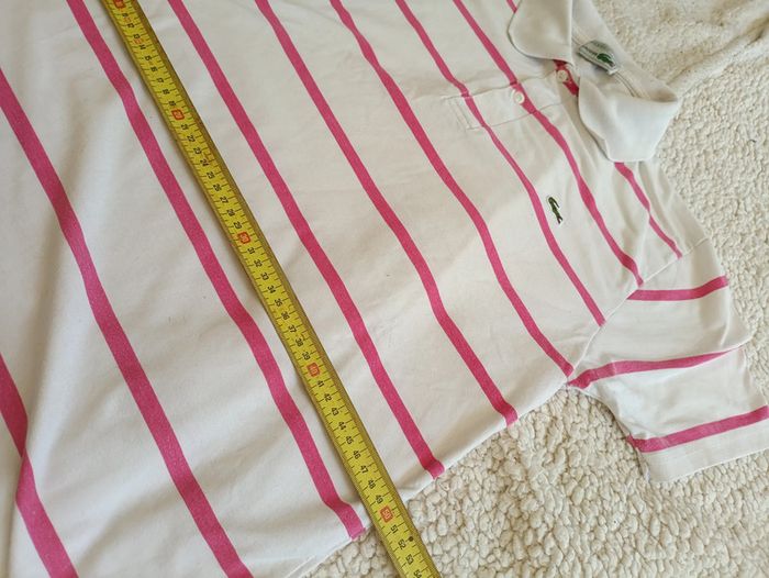 Polo Lacoste vintage blanc à rayures roses - Made in France - unisexe - photo numéro 8