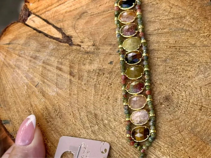 Bracelet manchette pierres véritables jade amazonite quartz jaspe habaha  Paris - photo numéro 5