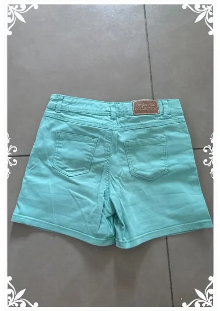 Short en jean vert enfant fille taille 10 ans - photo numéro 5