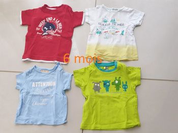 4 t-shirts manche courte 6 mois