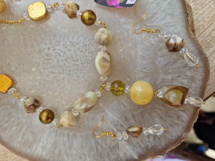 Parure Bijoux Dorée Perles Dorées Perles De Cristal Et Perles Pierres Naturelles - photo numéro 11