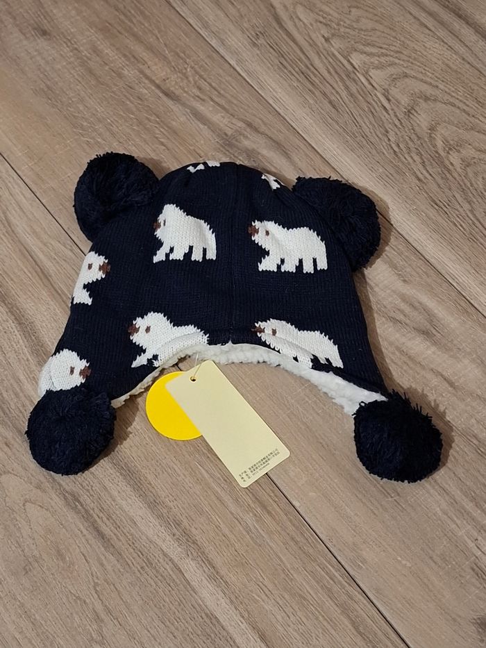 Bonnet d'hiver enfant bébé chaud cache-oreilles doublure polaire garçon fille ours bleu marine - photo numéro 2