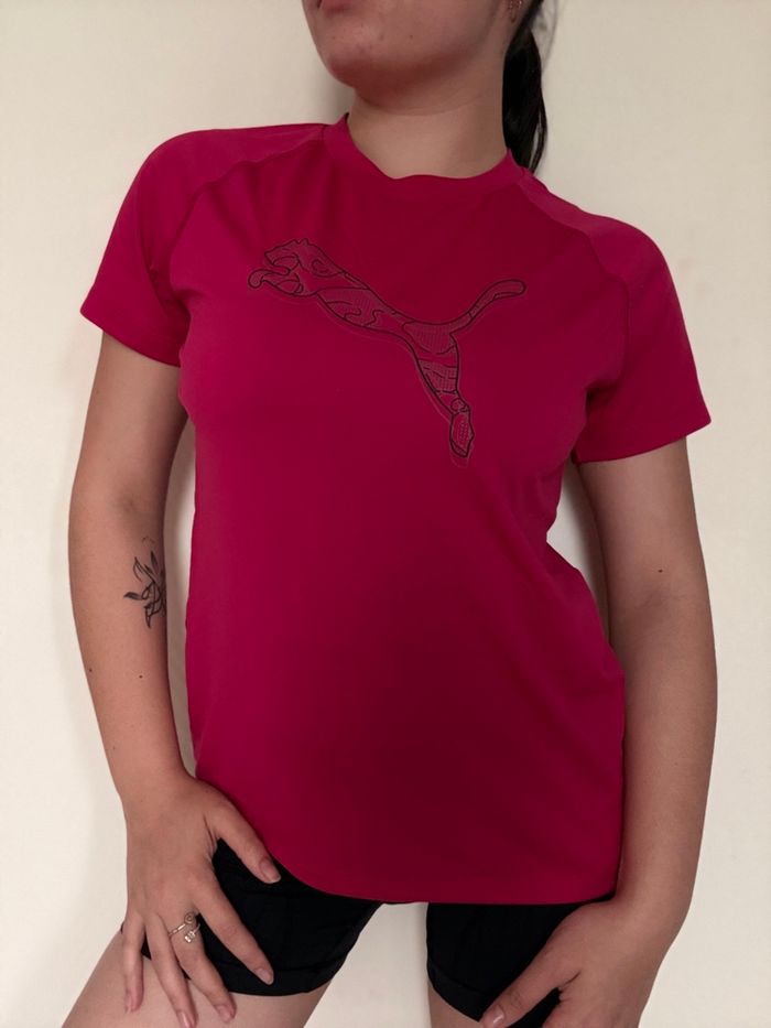 Tee shirt Puma fushia respirant logo noir – taille S - photo numéro 2