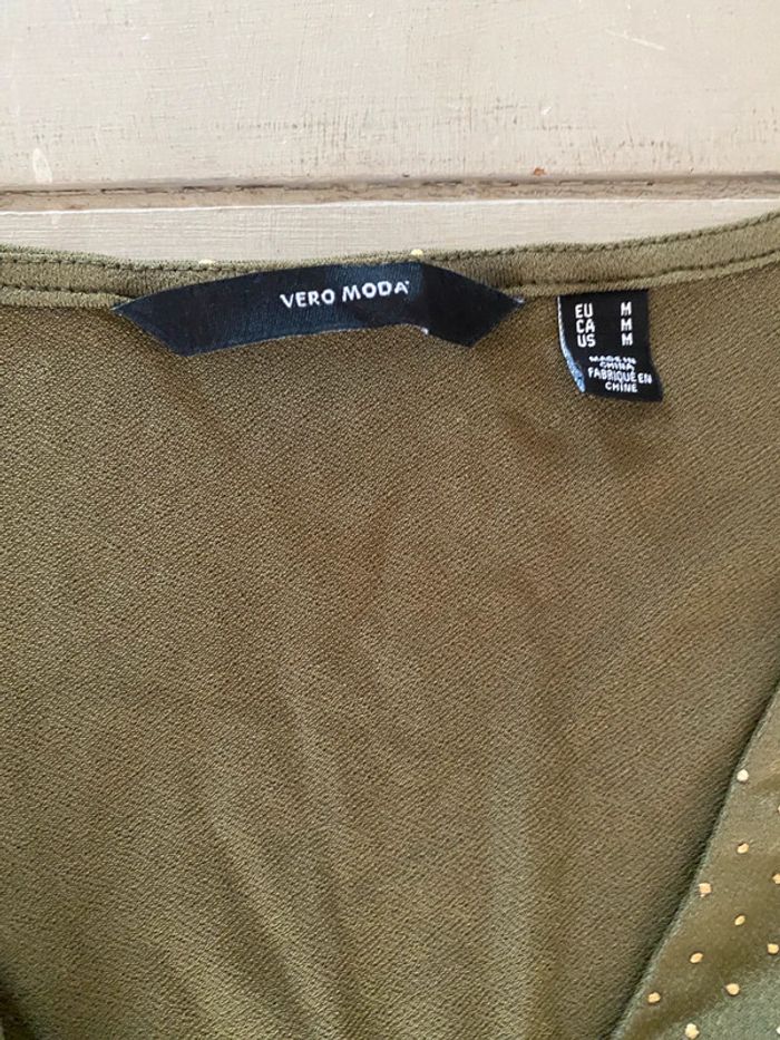 Robe Vero Moda vert kaki à pois dorés taille M - photo numéro 8