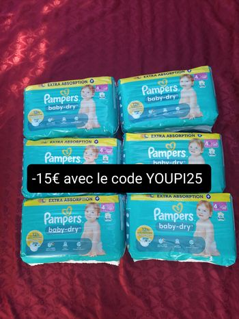 Six paquets couches Pampers baby-dry T4+ taille 4+