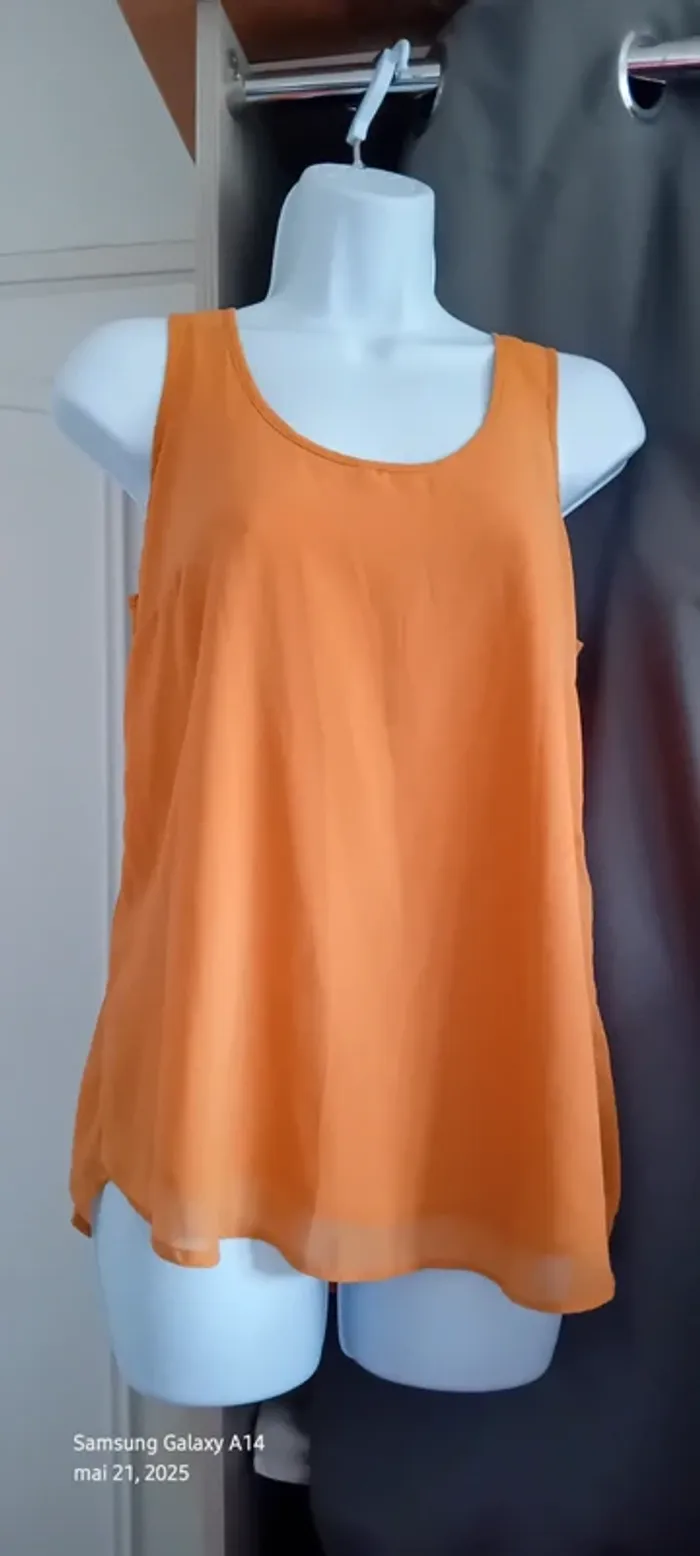 Blouse débardeur longue en voile superposé dos ouvert jaune moutarde femme M pimkie - photo numéro 2