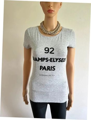 Teeshirt gris avec sequins noirs à manches courtes Morgan taille XS jamais porté
