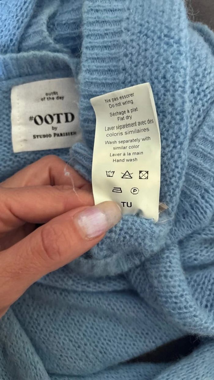 💕 Pull en maille bleu ciel col rond en laine taille unique #ootdbystudioparis - photo numéro 5