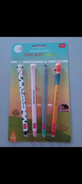 Lot de 4 stylos effaçables Legami neufs thème Animaux de la ferme