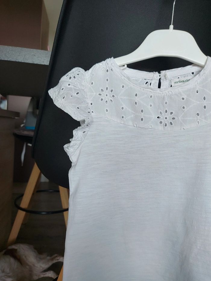 Tee-shirt avec broderie anglaise blanc Vertbaudet - photo numéro 3