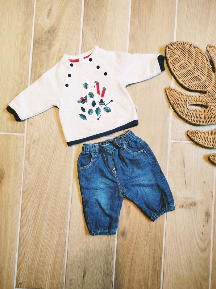 🎄Obaïbi /Okaidi- Ensemble tenue de Noël avec pull et jean taille 3mois - photo numéro 3