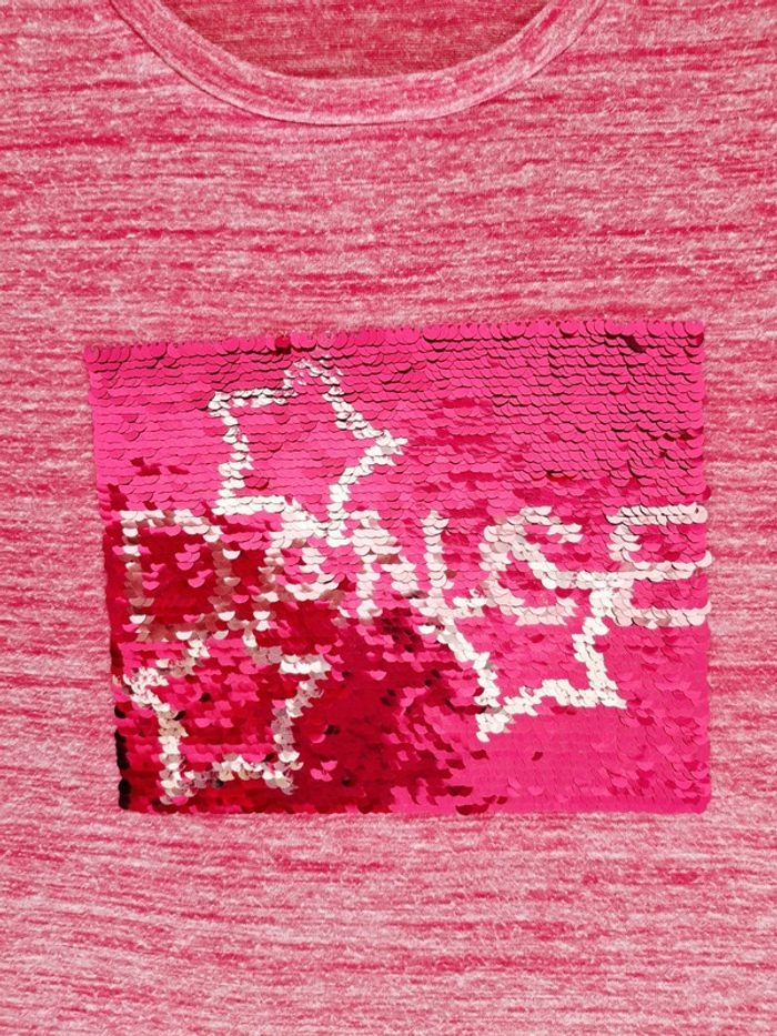 T-shirt manches courtes 6 ans Danskin rose fuschia chiné avec sequins réversibles - photo numéro 3