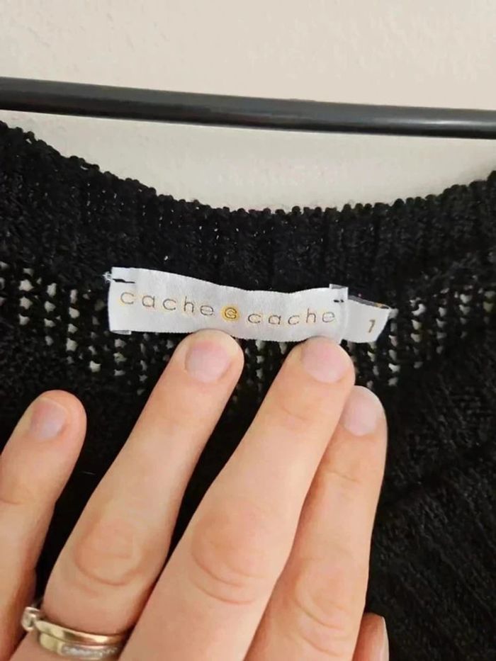 Haut cache coeur court femme taille 1 maille noir - photo numéro 3