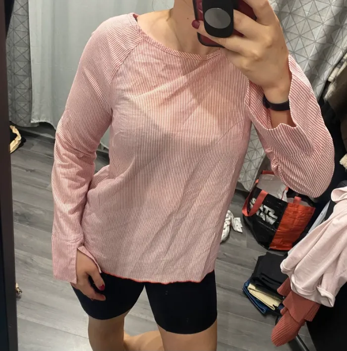 Chemisier blouse manches longues rose clair et blanc rayé H&M