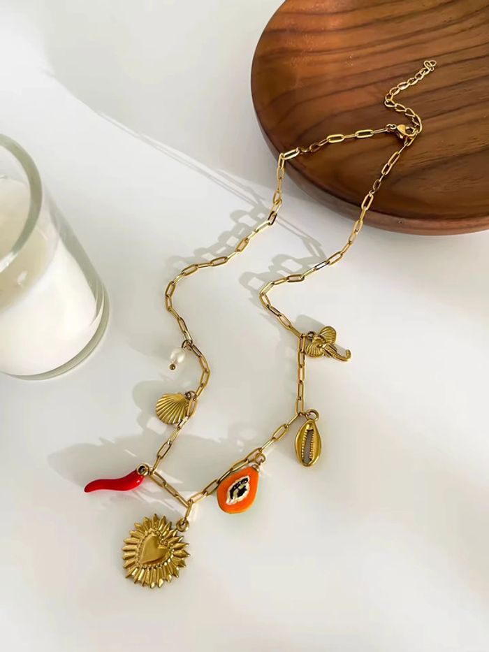 Collier boho neuf en acier inoxydable doré avec pendentifs coquillage - photo numéro 4