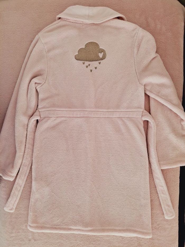Robe de chambre Vertbaudet 10 ans en polaire rose motif nuage brodé doré - photo numéro 3