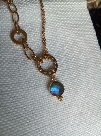 Collier asymétrique pierre de labradorite sertie