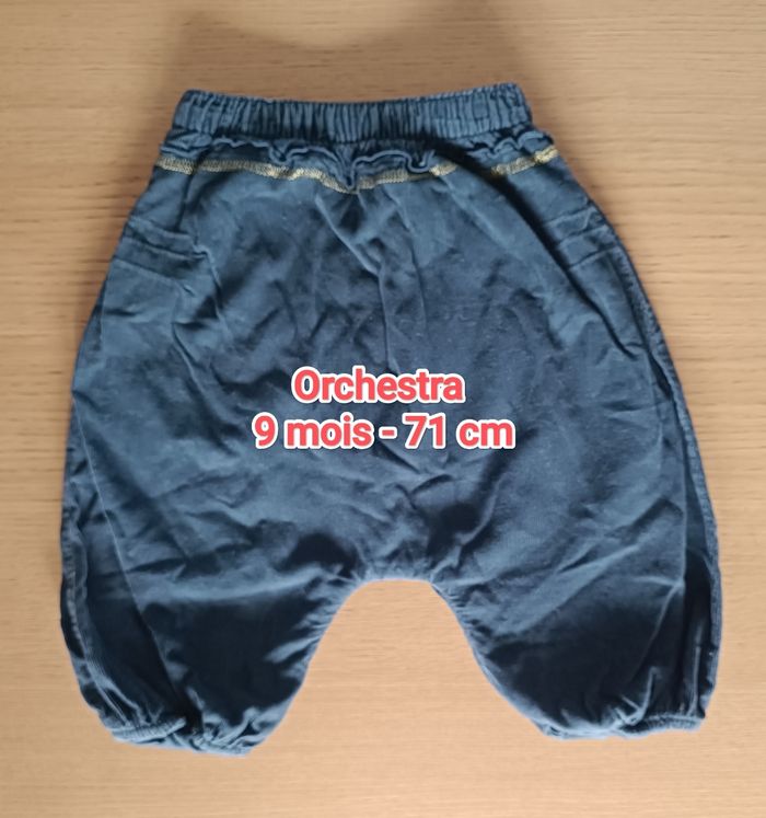 Pantalon type sarouel doublé épais Orchestra gris noir velours côtelé 9 mois 71 cm fille