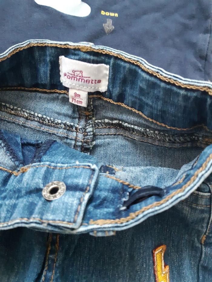 Tenue tee-shirt manches longues et pantalon jean Pommette 9 mois - photo numéro 5