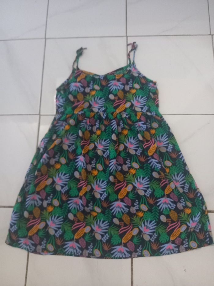 Robe d ete a bretelle fille taille 12 ans motifs feuilles en coton - photo numéro 5