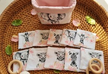 Magnifique Coffret de Lingettes Lavables  Thème Animaux de la Savane