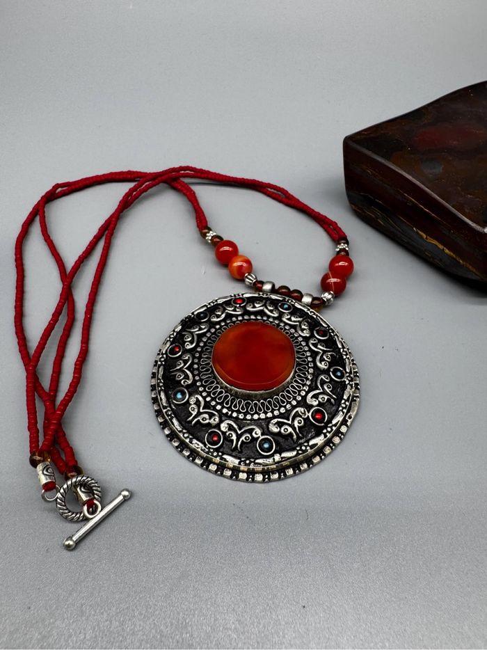 Collier, boucles d’oreilles, bague vintage en racine de corneille, collier afghan kochi - photo numéro 2
