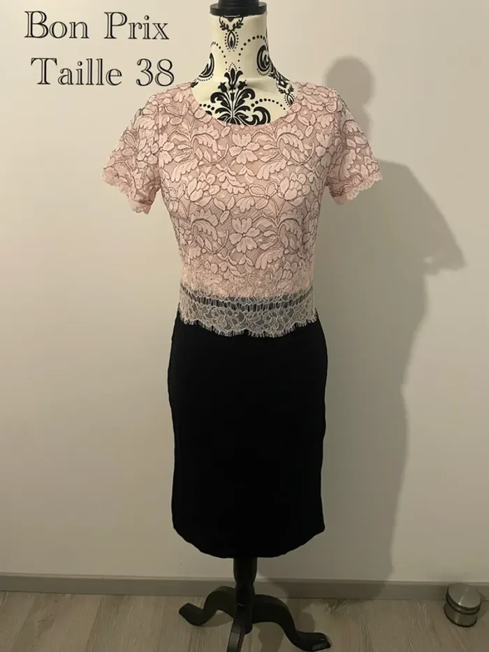 Robe de soirée Bon Prix - Rose et noire - Taille 38