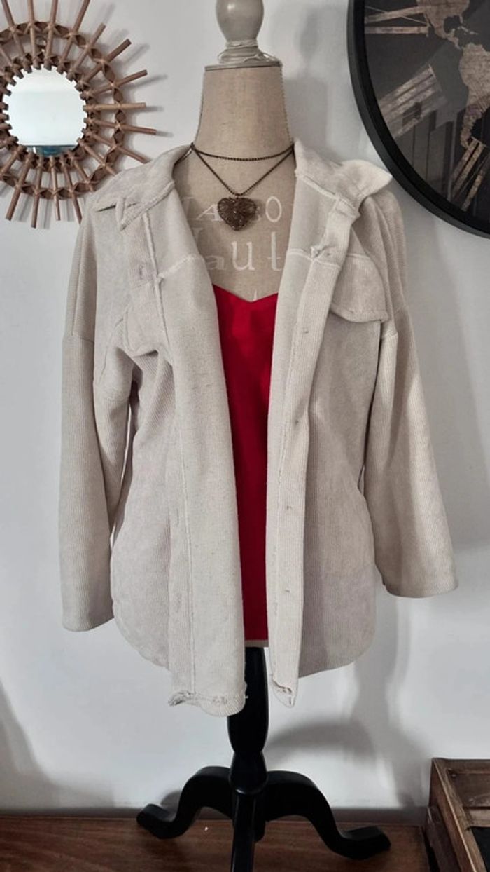 💕 veste chemise en tissus côtelé crème taille unique #madeinitaly