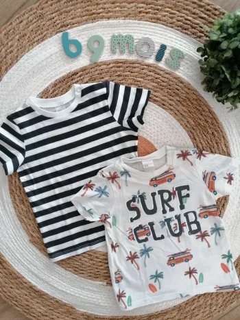 Lot de deux tee-shirts manches courtes - H&M - 6/9 mois
