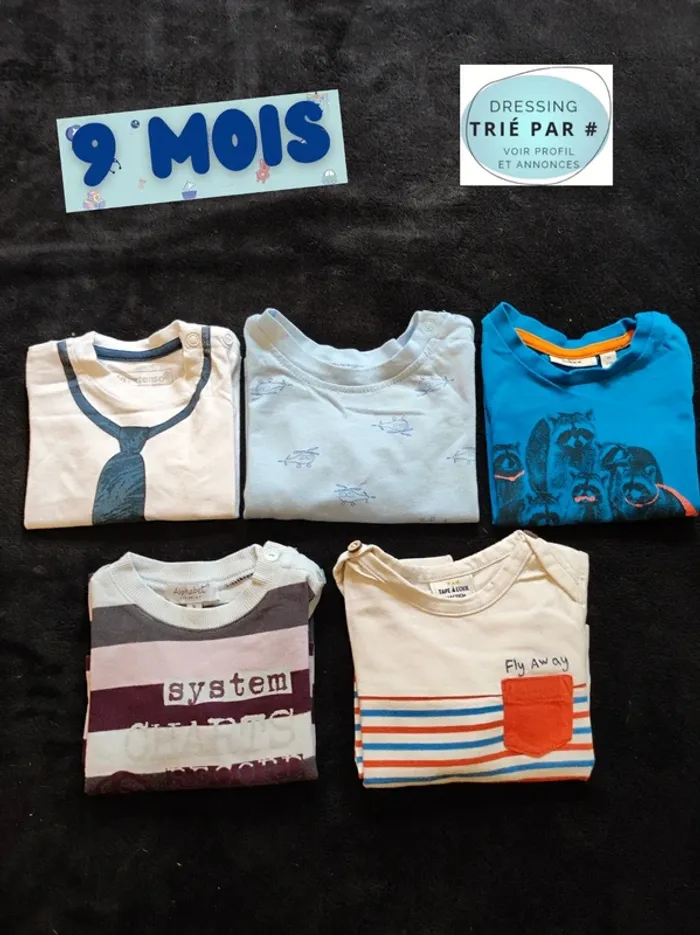 Lot 5 t-shirt manches longues 9 mois