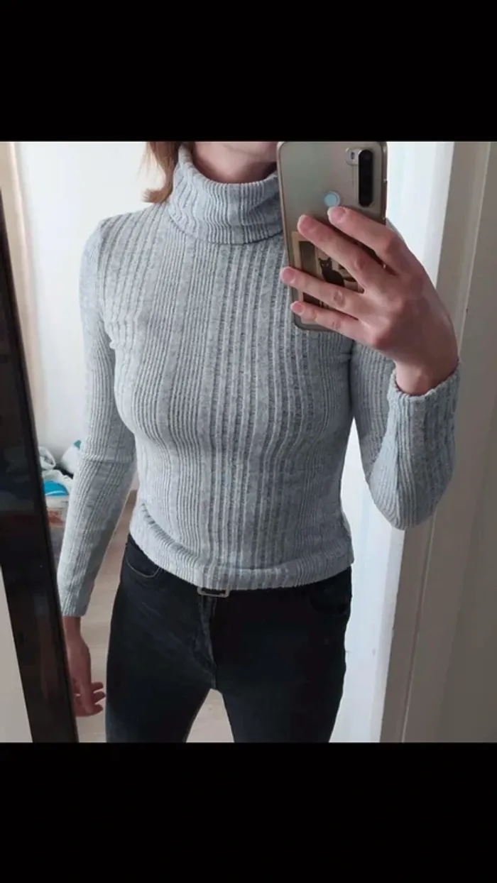 col roulé pull gris - photo numéro 4