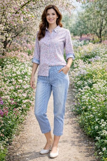 Pantalon 7/8ème Rayé Bleu et Blanc - Un Jour Ailleurs (Taille 40)

